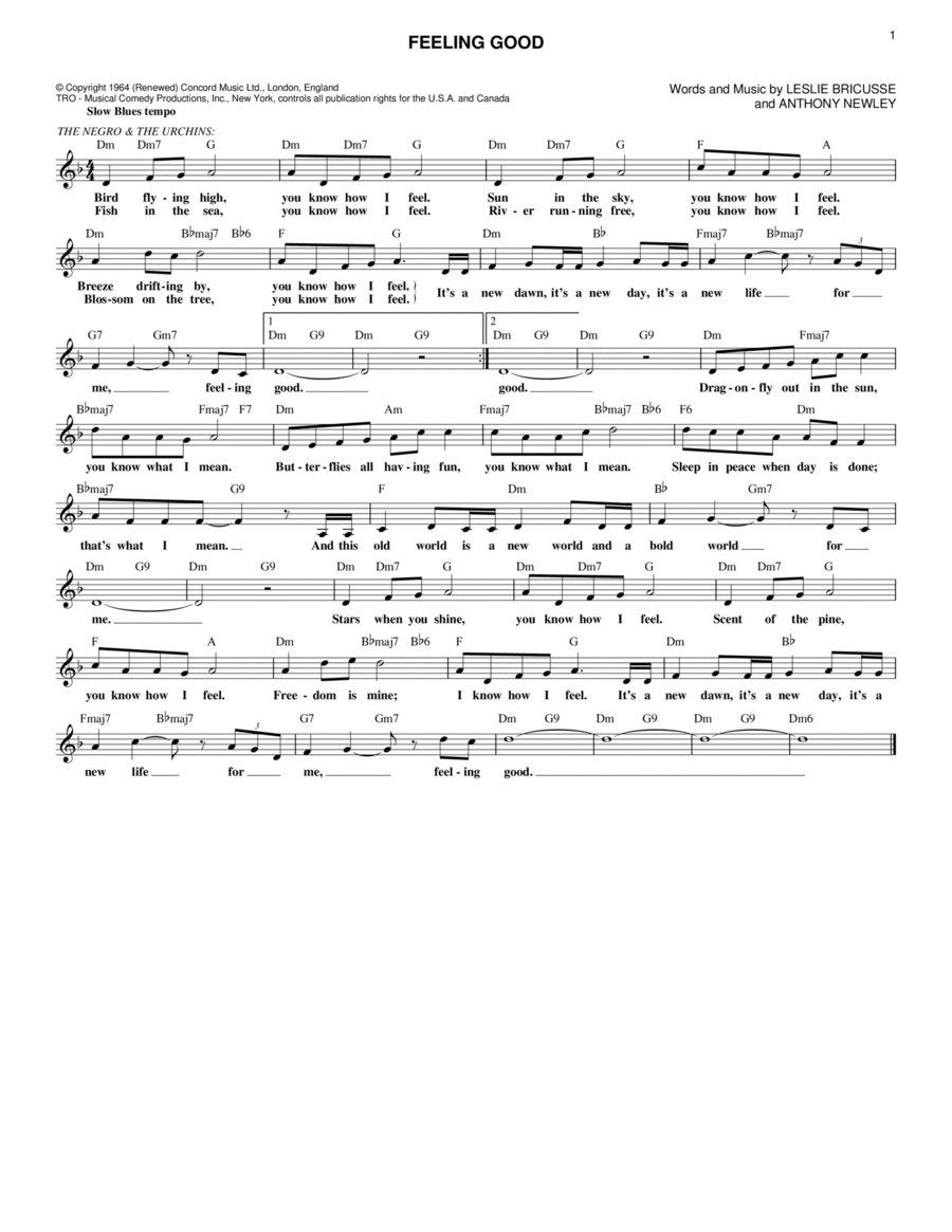 Feeling Good Feeling Good Guitar scores gallery preview page 1