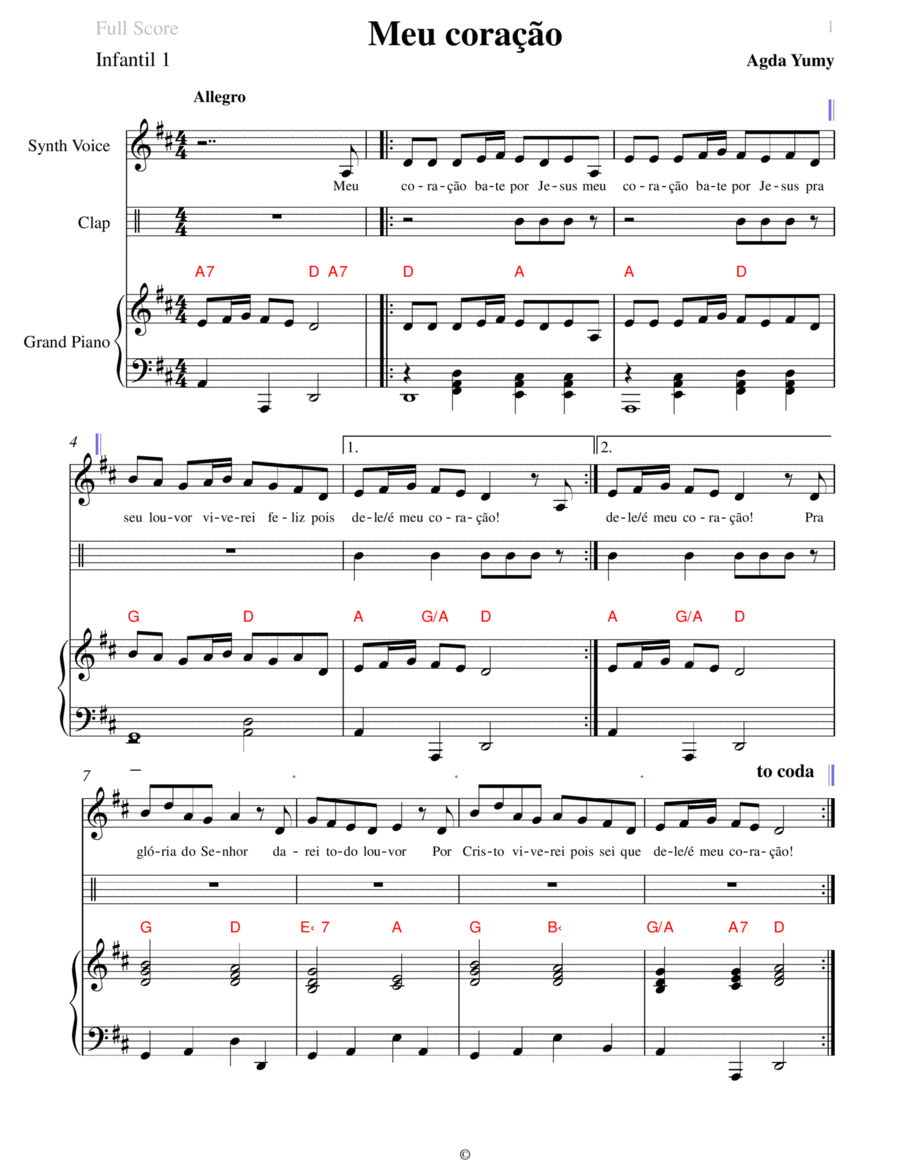 Meu coração Easy Piano scores gallery preview page 1