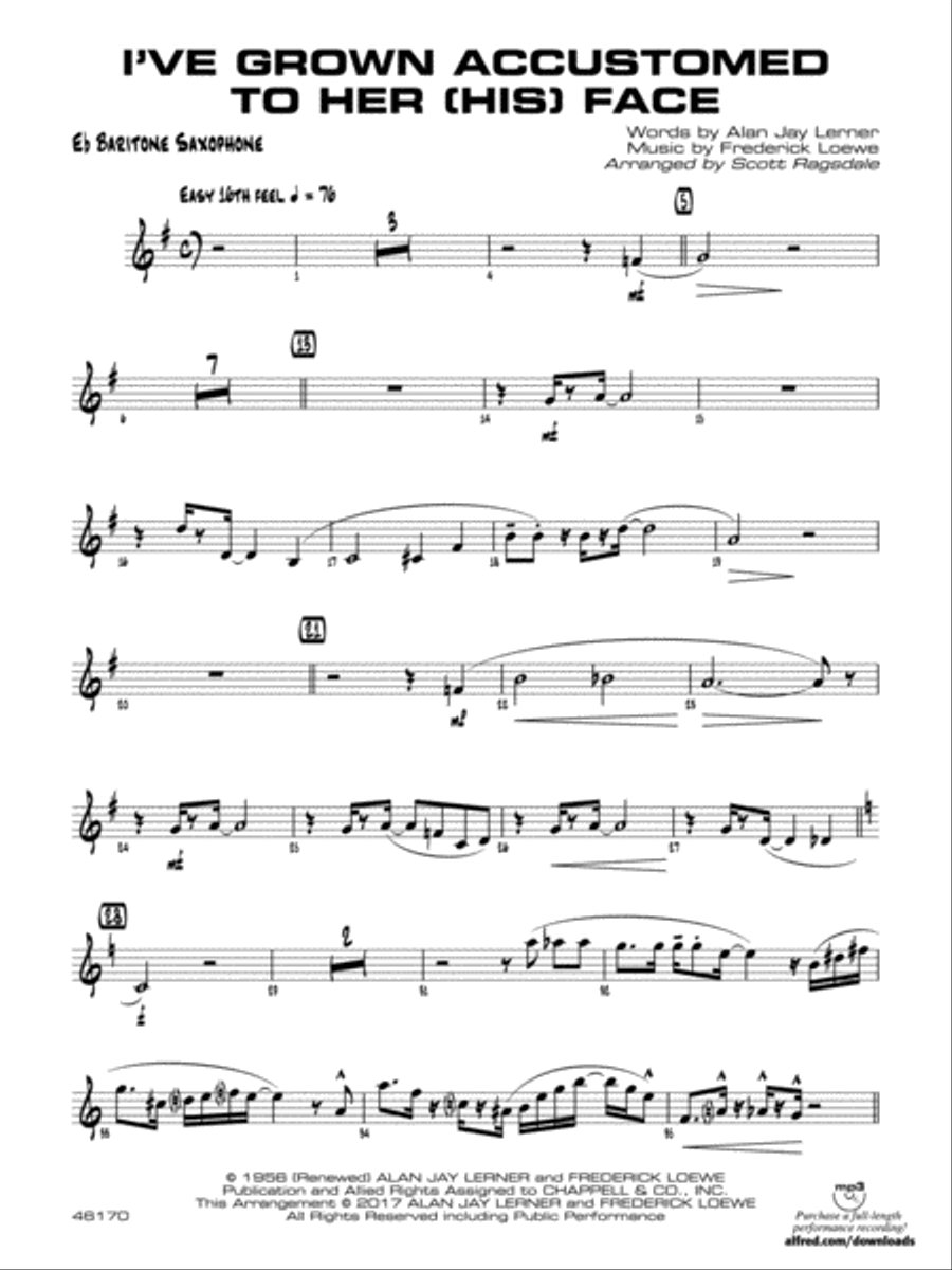 I've Grown Accustomed to Her (His) Face: E-flat Baritone Saxophone Jazz Ensemble scores gallery preview page 1