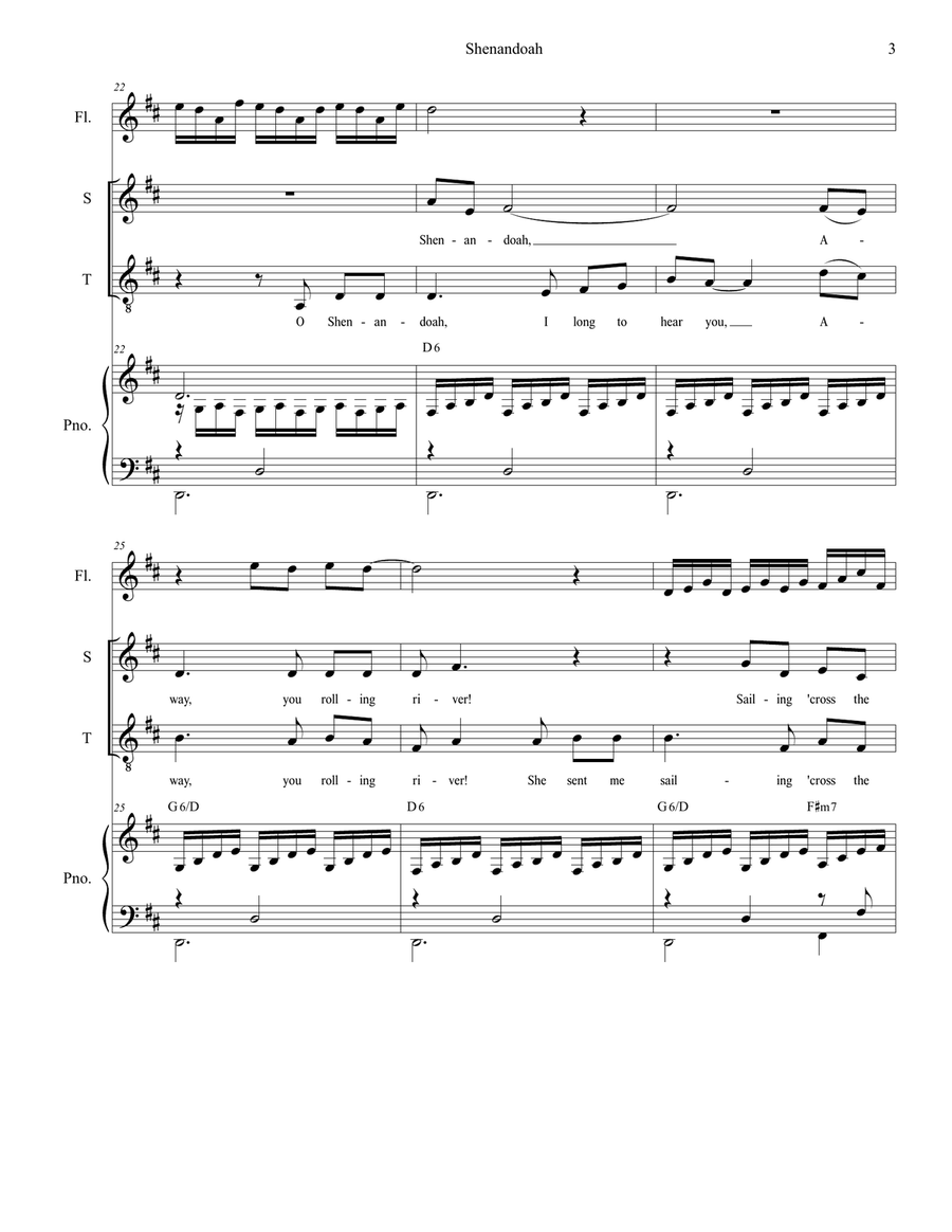 Shenandoah (Duet for Soprano and Tenor Solo) Tenor Voice scores gallery preview page 3