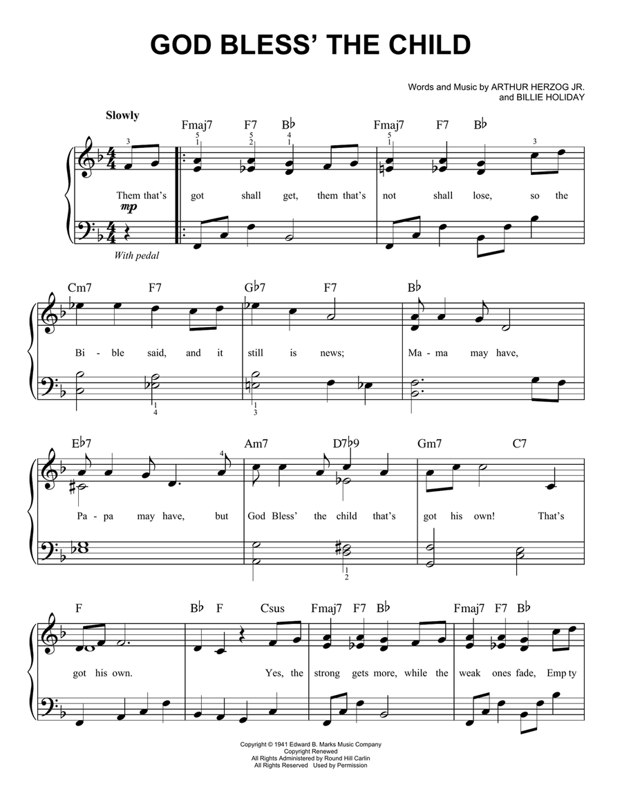 God Bless' The Child God Bless' The Child Easy Piano scores gallery preview page 1