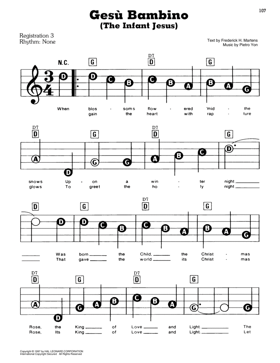 Gesu Bambino (The Infant Jesus) Electronic Keyboard scores gallery preview page 1