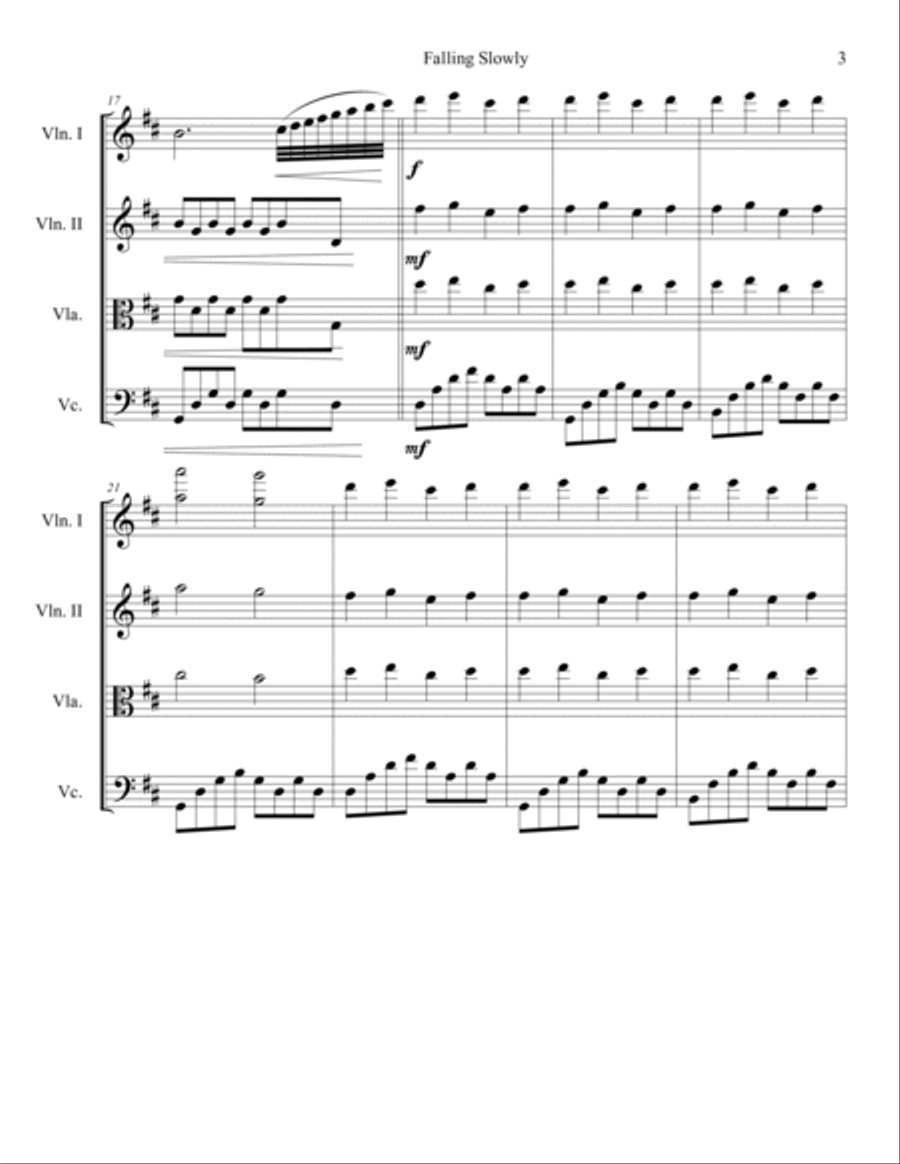 Te Prometo (falling Slowly) String Quartet scores gallery preview page 3