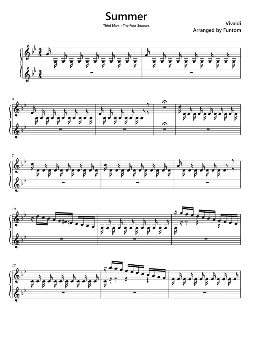 Summer Piano Vivaldi Piano Solo scores gallery preview page 1