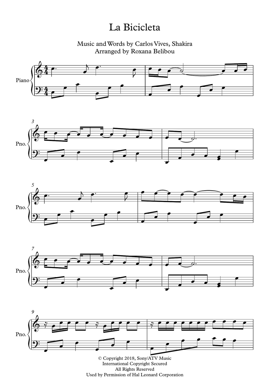 La Bicicleta Piano Solo scores gallery preview page 1
