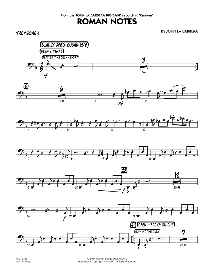 Roman Notes - Trombone 4 Trombone scores gallery preview page 1