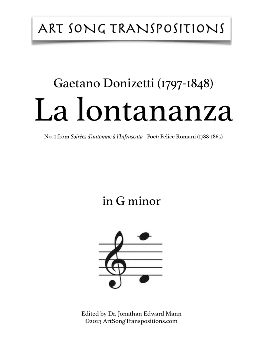 DONIZETTI: La lontananza (transposed to G minor) Voice scores gallery preview page 1