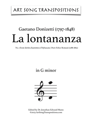 Book cover for DONIZETTI: La lontananza (transposed to G minor)