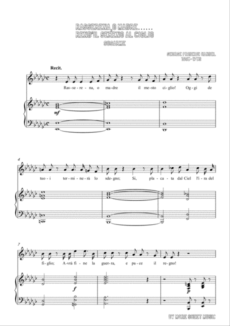 Handel-Rasserena,o Madre…Rend'il sereno al ciglio in e flat minor,for Voice and Piano Voice Solo scores gallery preview page 3