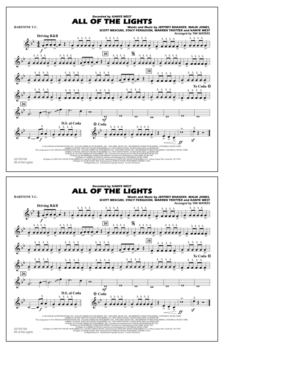 All Of The Lights - Baritone T.C. Marching Band scores gallery preview page 1