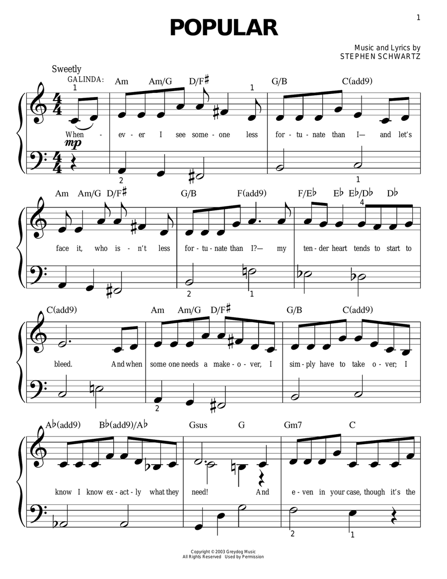 Popular Popular Easy Piano scores gallery preview page 1
