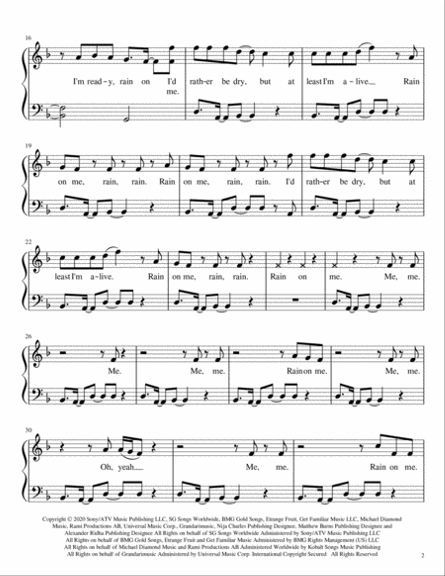 Rain On Me Piano Solo scores gallery preview page 2