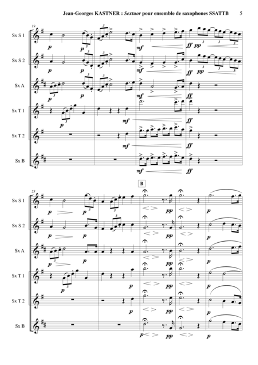 Jean-Georges Kastner: Sextuor for SSATTB saxophone ensemble, edited by Paul Wehage (original key of Choir scores gallery preview page 5