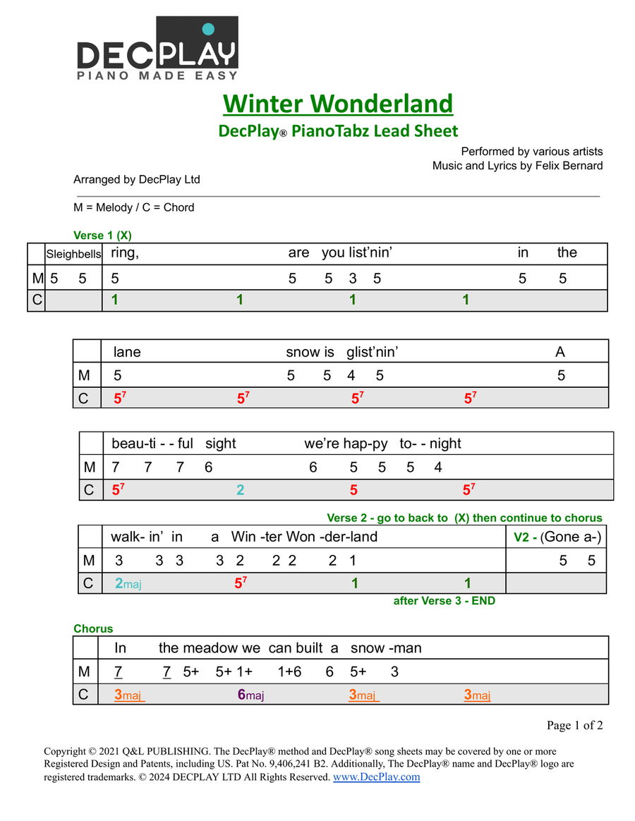 Winter Wonderland Easy Piano scores gallery preview page 1