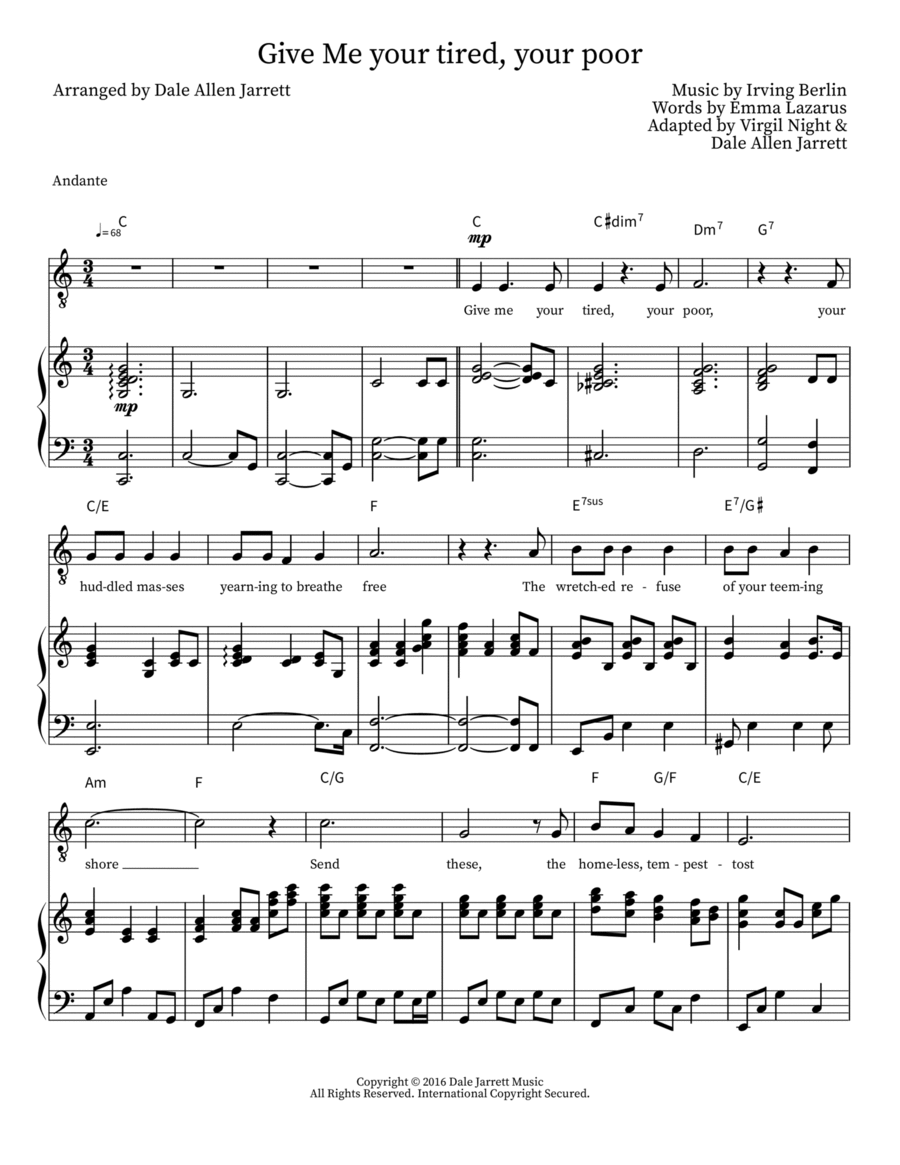 Give Me your tired, your poor Piano Solo scores gallery preview page 1
