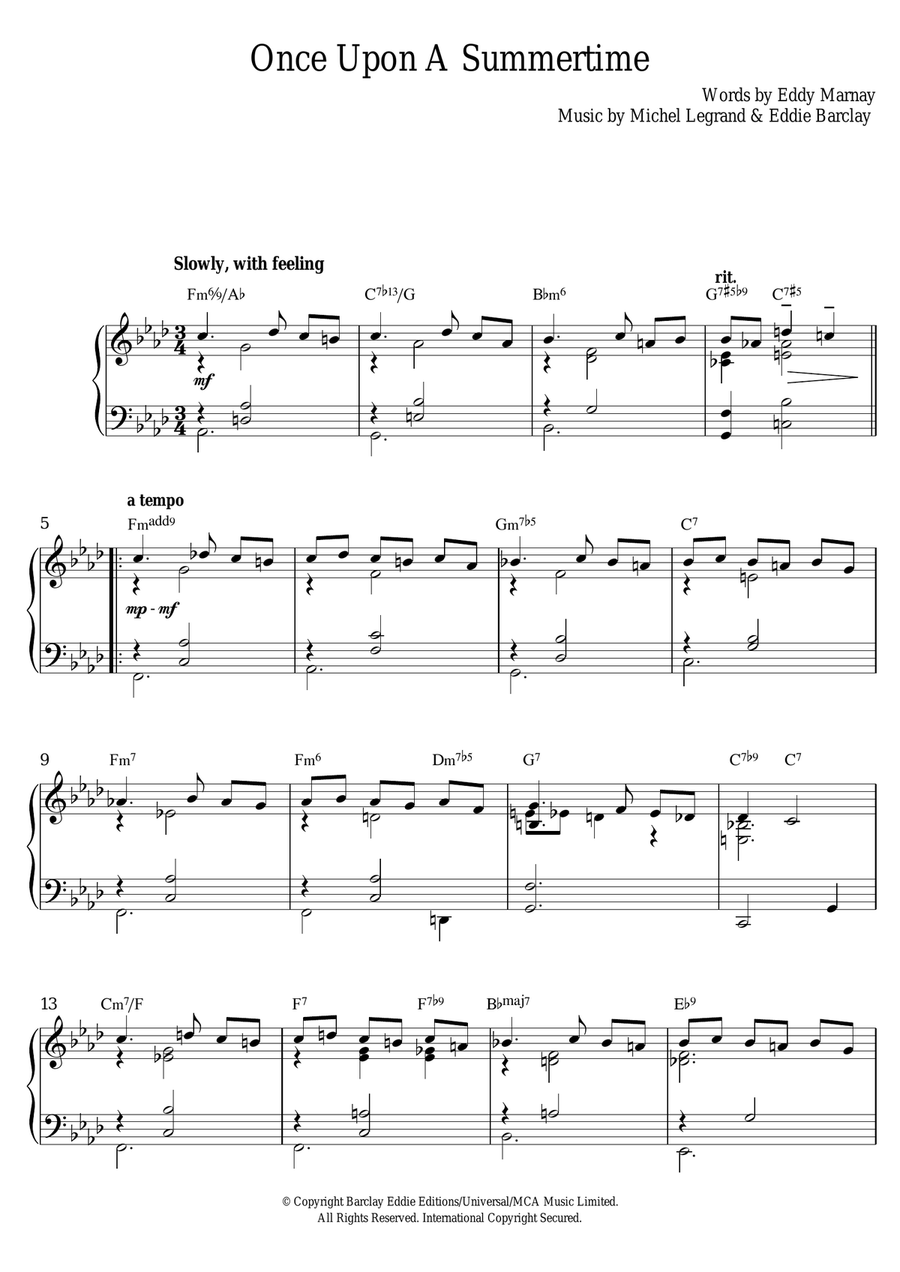 Once Upon A Summertime Piano Solo scores gallery preview page 1