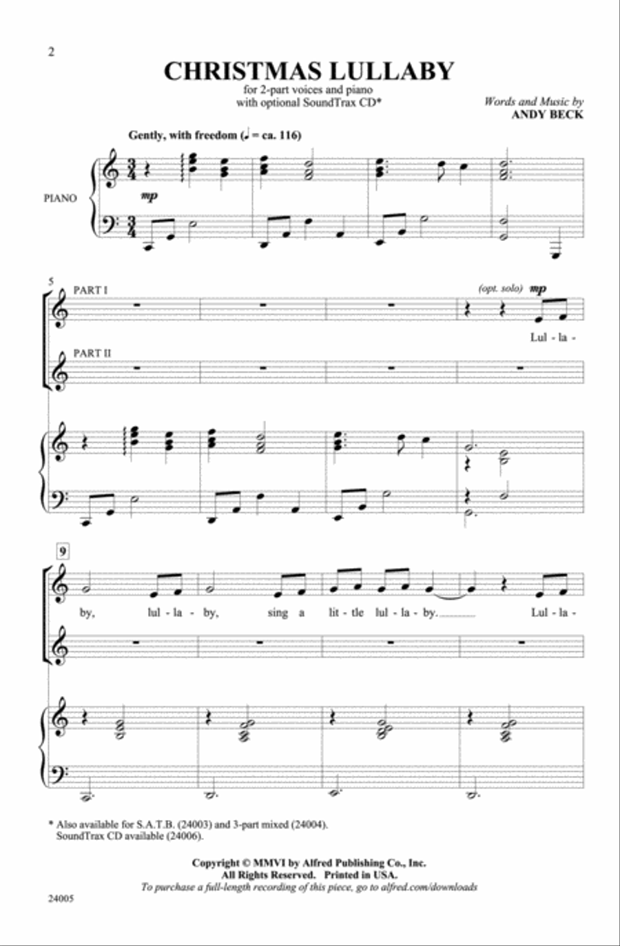 Christmas Lullaby 2-Part scores gallery preview page 1
