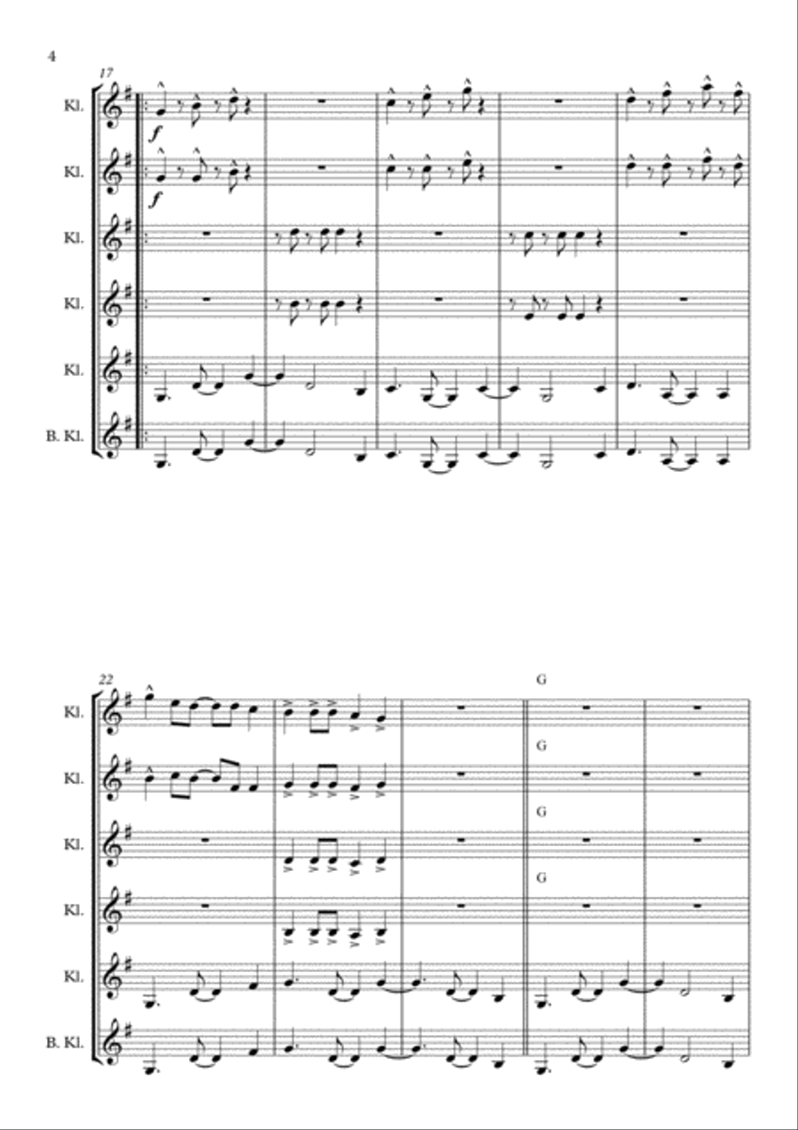 Matilda with 4 or 5 Clarinets Quartet, Quintet Clarinet Quartet scores gallery preview page 4