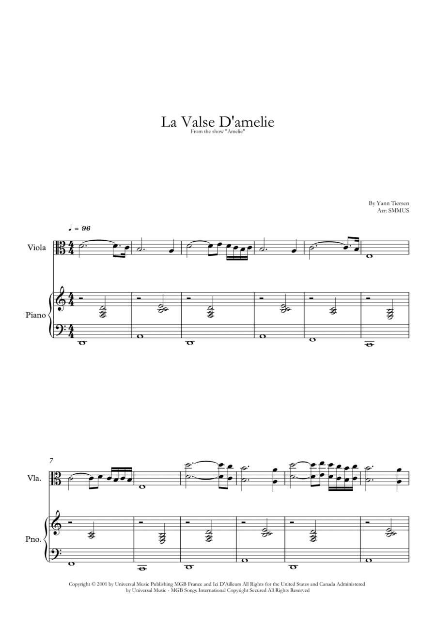 La Valse D'amelie La Valse D'amelie Viola scores gallery preview page 1