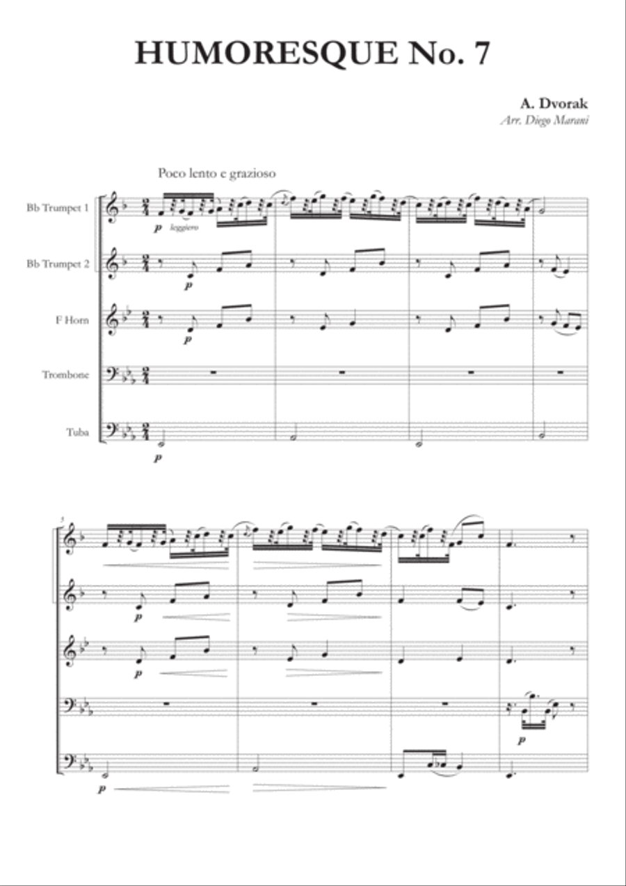 Humoresque No. 7 for Brass Quintet Brass Quintet scores gallery preview page 1