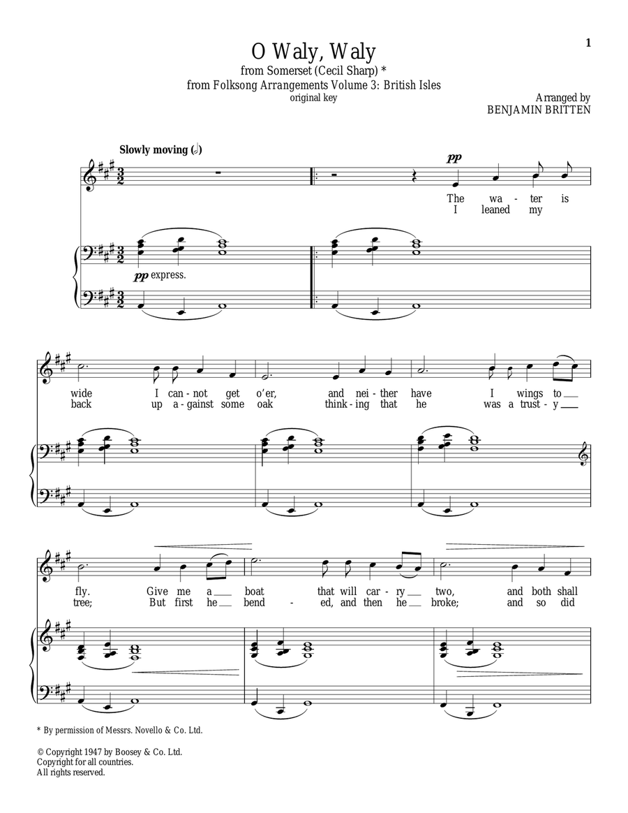 O Waly, Waly Piano, Vocal scores gallery preview page 1