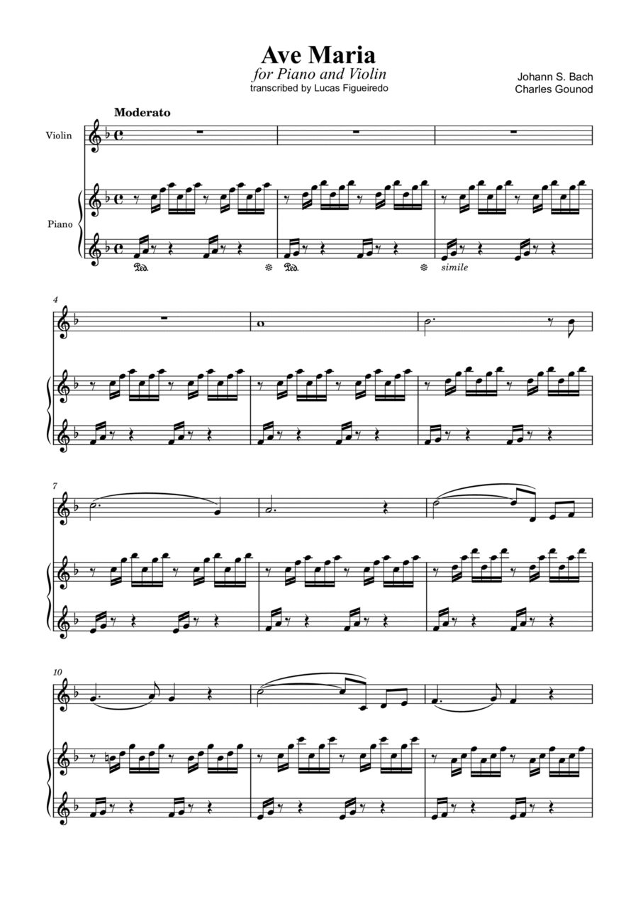 Ave Maria (Bach-Gounod) for Violin with Piano Accompaniment (in F Major) Ave Maria (Bach-Gounod) for Violin with Piano Accompaniment (in F Major) Violin Solo scores gallery preview page 1