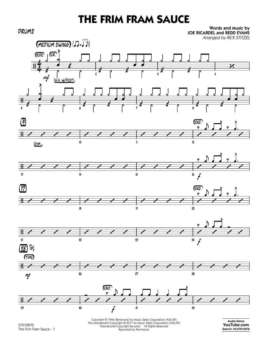 The Frim Fram Sauce (Key: F) - Drums Jazz Ensemble scores gallery preview page 1