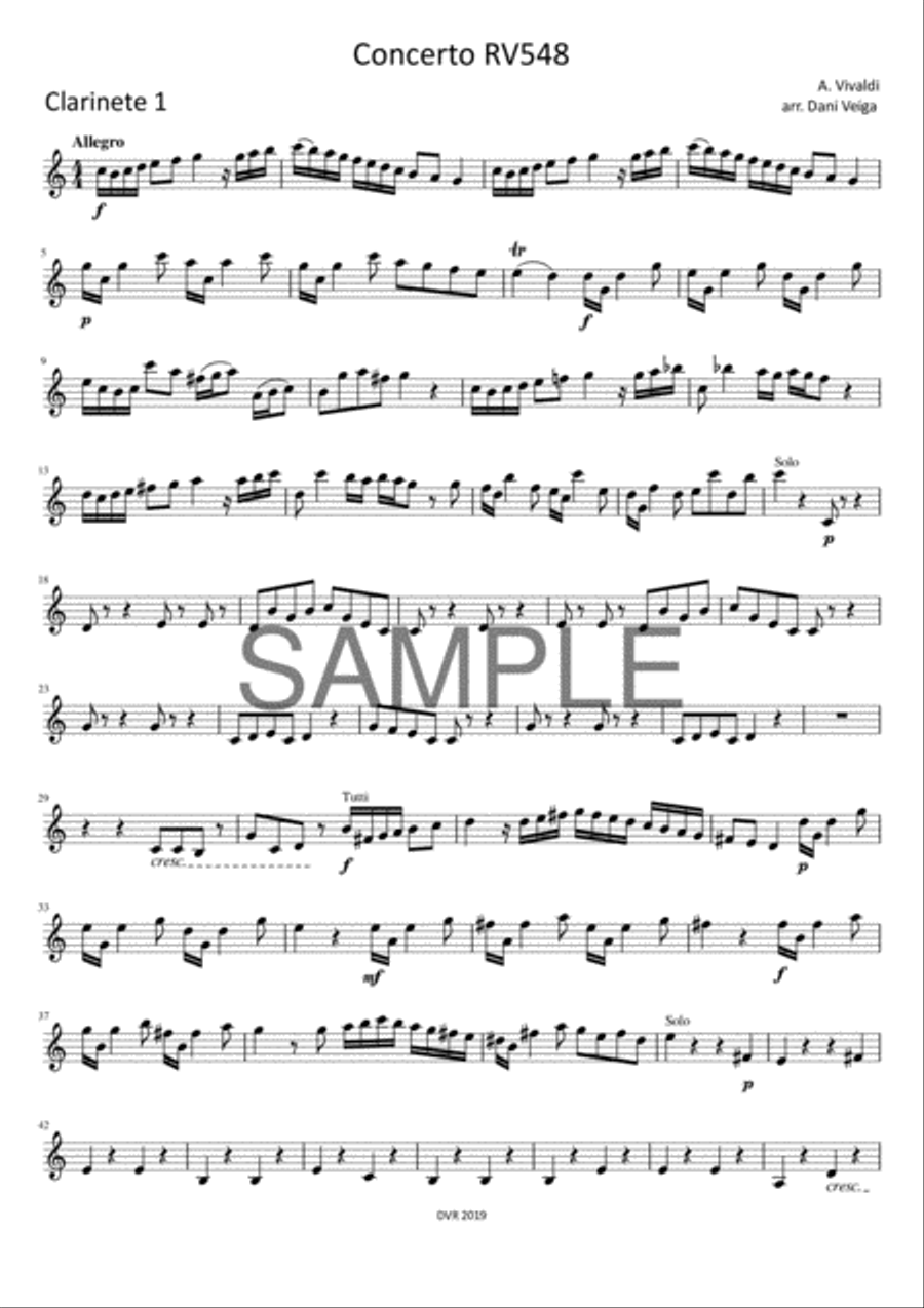 Vivaldi - Concerto RV 548 (2 Clarinets with Clarinet Choir) Clarinet Choir scores gallery preview page 6