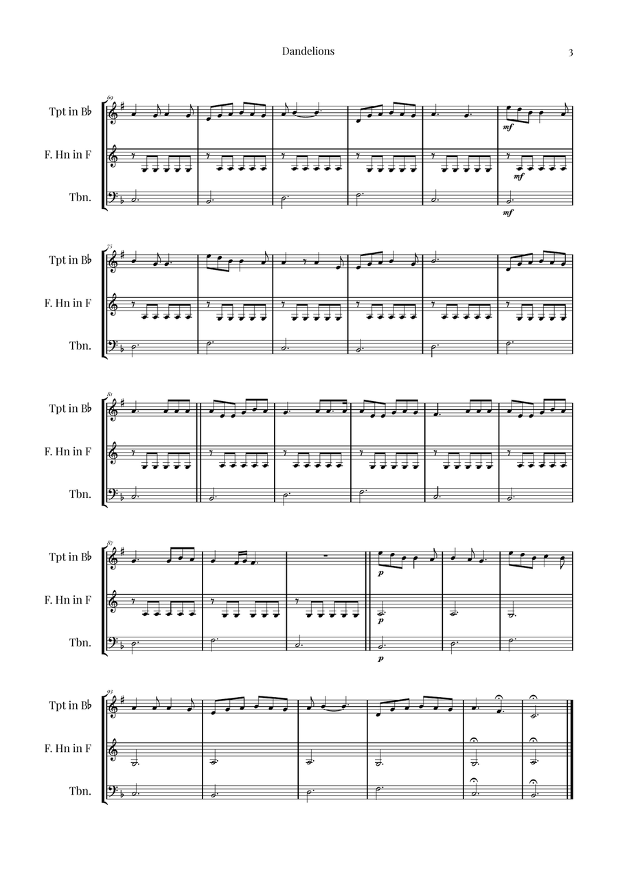 Dandelions Brass Ensemble scores gallery preview page 3
