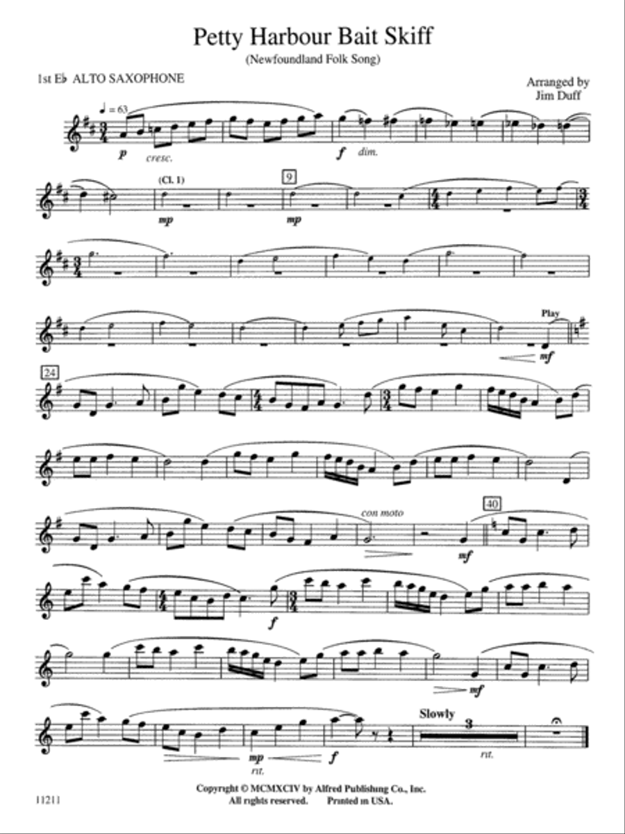 Petty Harbour Bait Skiff: E-flat Alto Saxophone Concert Band scores gallery preview page 1