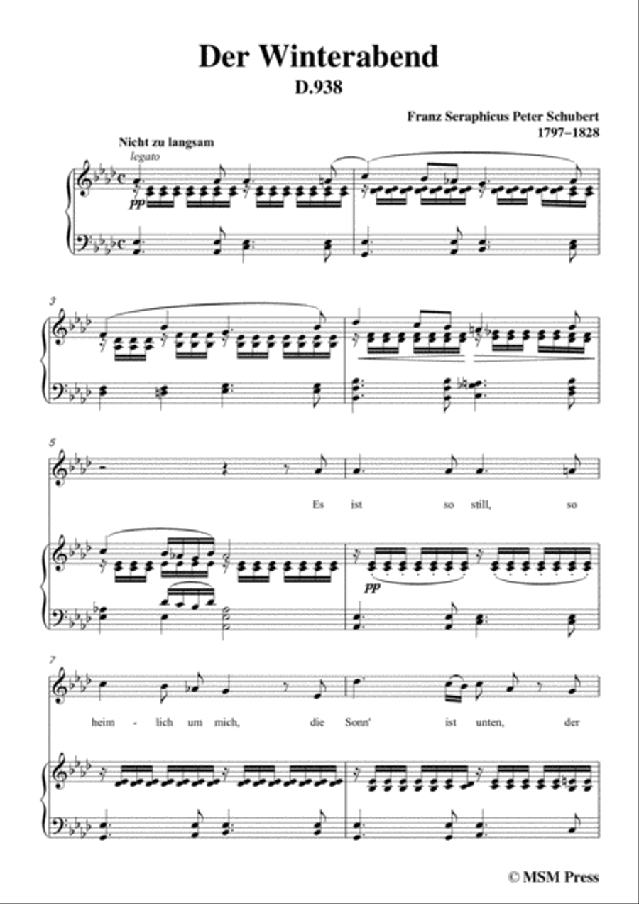 Schubert-Der Winterabend,in A flat Major,D.938,for Voice and Piano Voice Solo scores gallery preview page 3