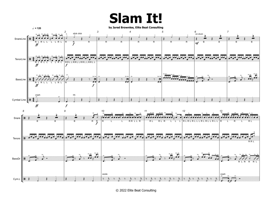 Drum Line Cadence - Slam It! Percussion Ensemble scores gallery preview page 1