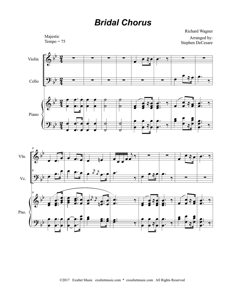 Bridal Chorus (Duet for Violin and Cello - Piano Accompaniment) Piano Trio scores gallery preview page 2