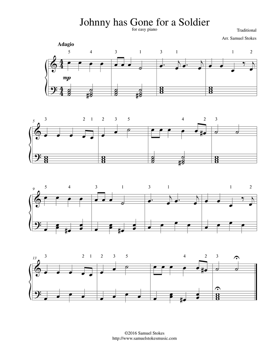 Johnny has Gone for a Soldier - for easy piano Easy Piano scores gallery preview page 1