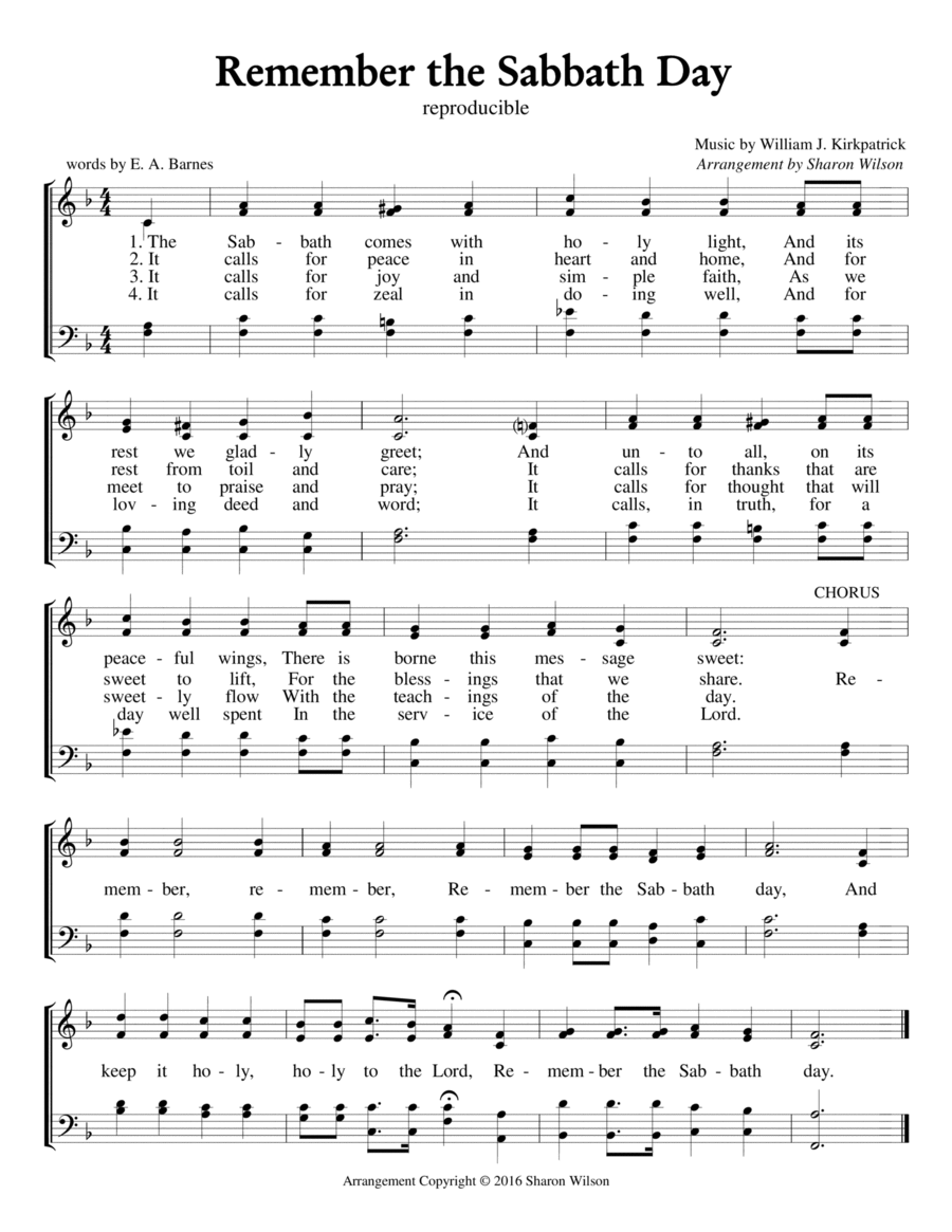 Remember the Sabbath Day (Sabbath Celebration) High Voice scores gallery preview page 1