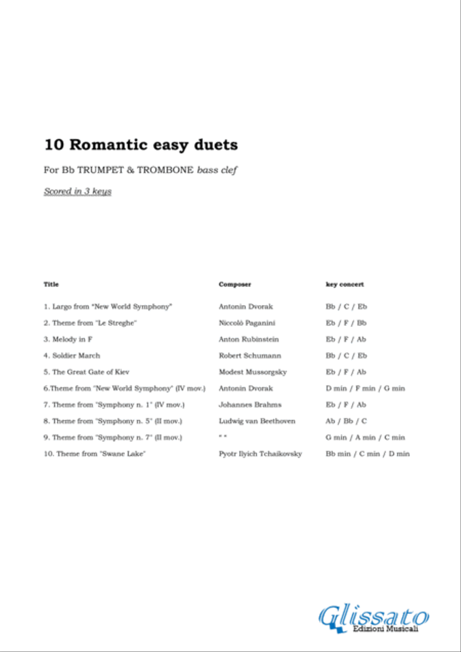 10 Romantic Easy duets for Bb Trumpet and Trombone B.C. Brass Duet scores gallery preview page 2