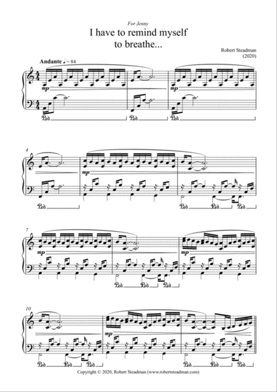I have to remind myself to breathe... Piano Solo scores gallery preview page 1
