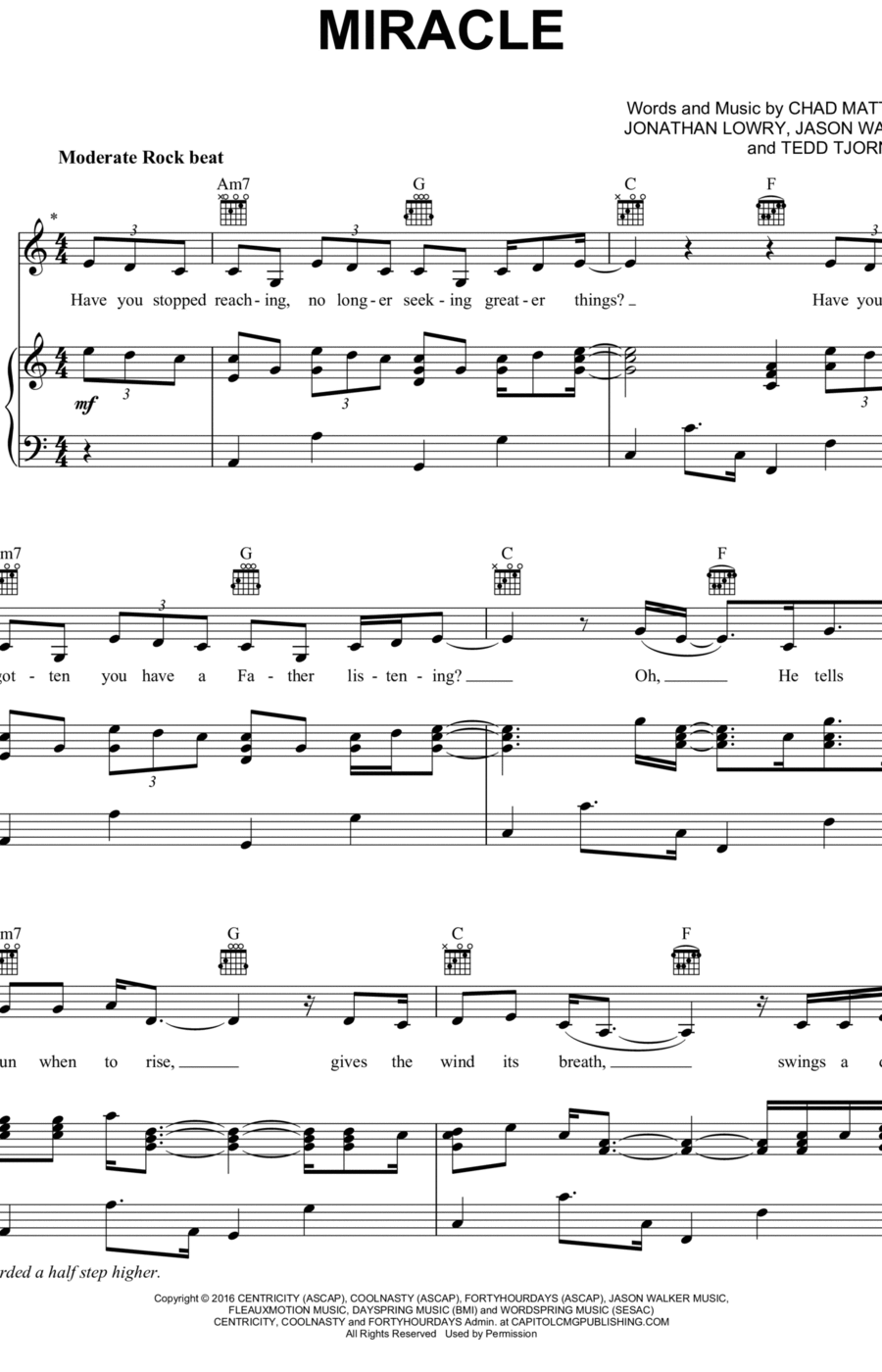 Miracle Miracle Piano, Vocal, Guitar scores gallery preview page 1