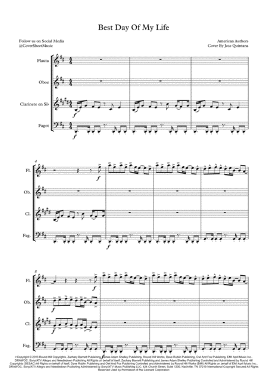 Best Day Of My Life Woodwind Quartet scores gallery preview page 2