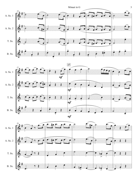 Minuet in G for Saxophone Quartet (SATB or AATB) image number null