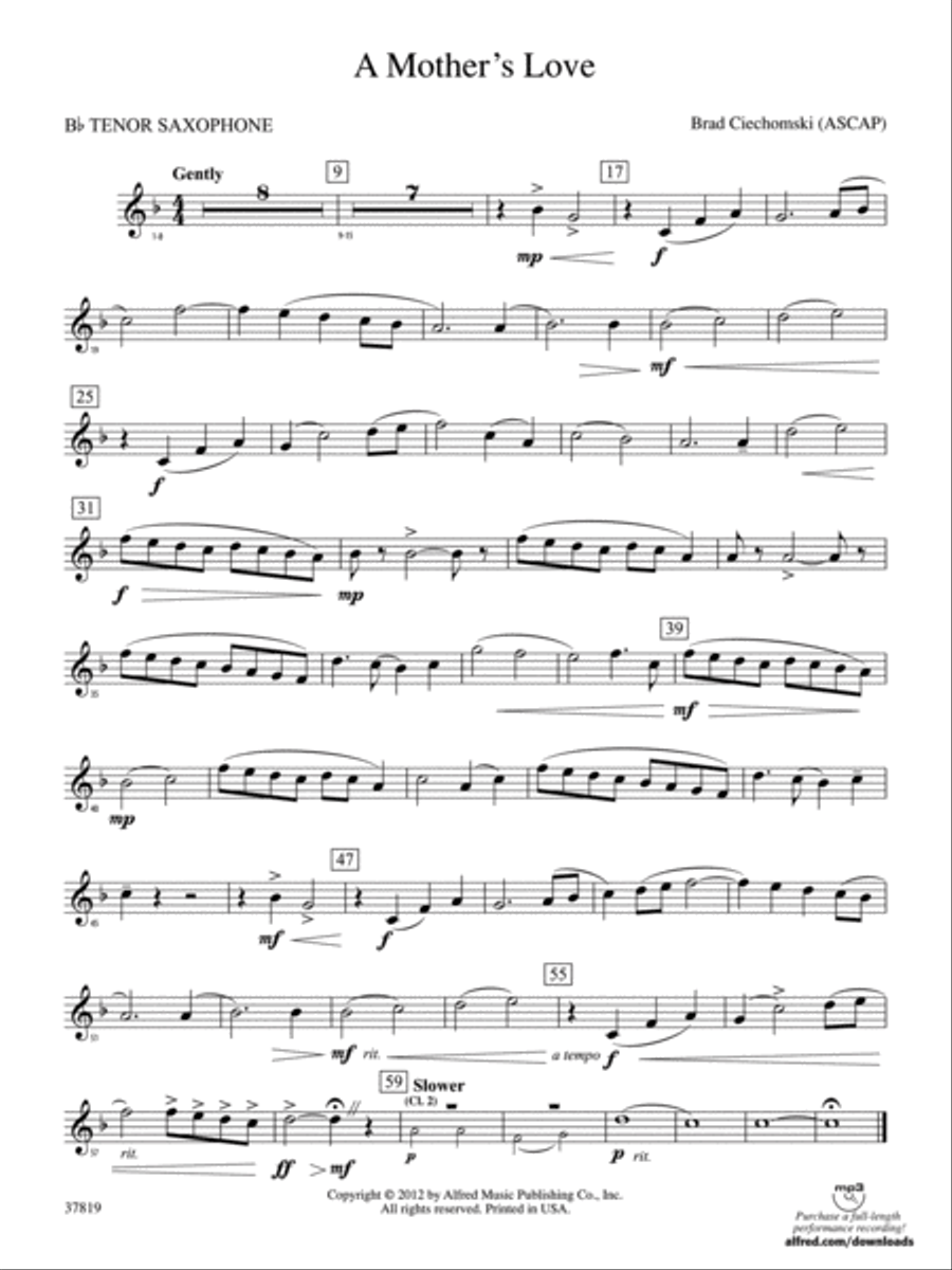 A Mother's Love: B-flat Tenor Saxophone Concert Band scores gallery preview page 1