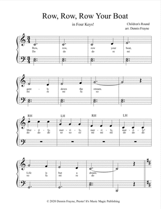 Row, Row, Row Your Boat (Row Row Row Your Boat), in 4 keys! (standard notation)