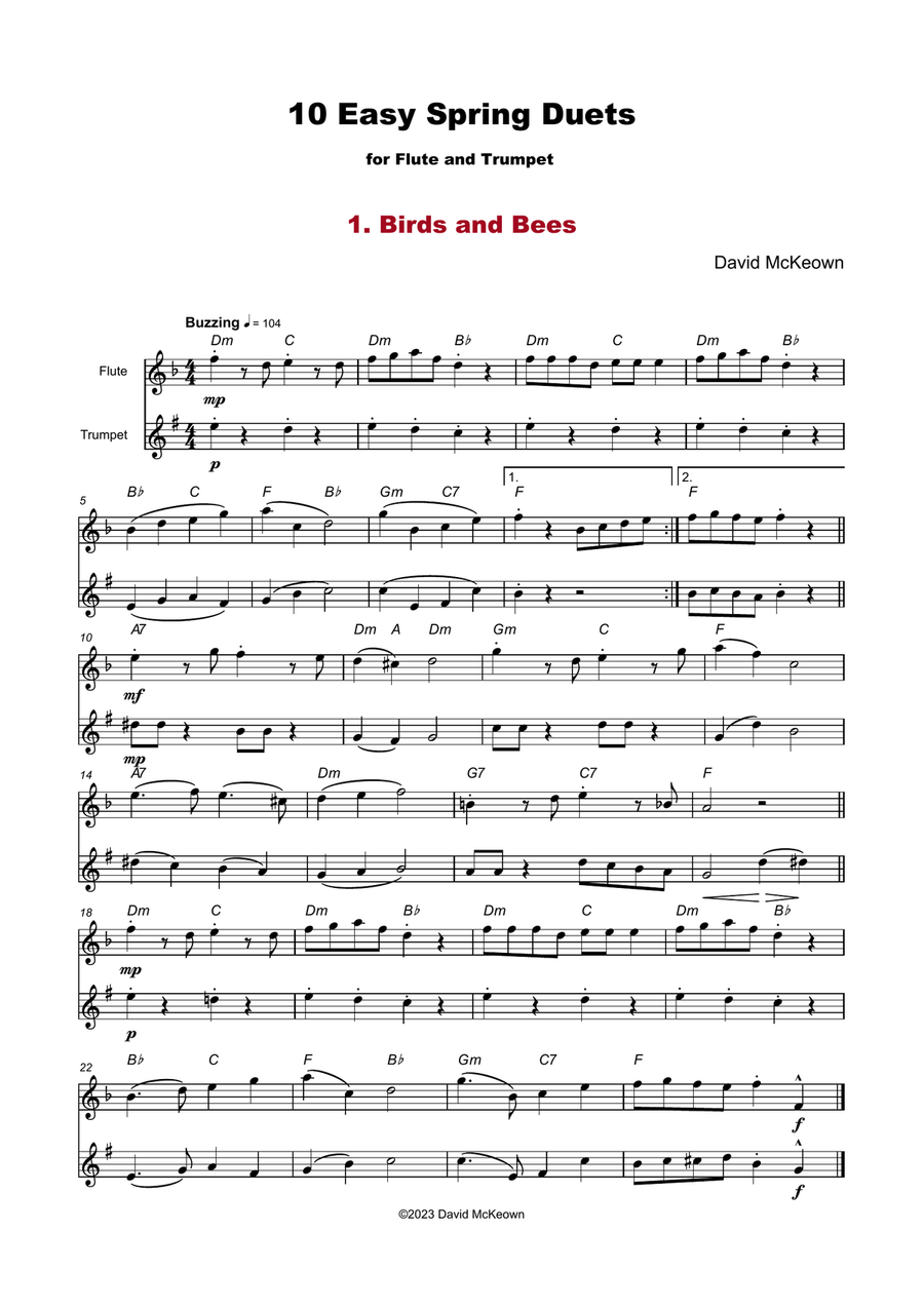 10 Easy Spring Duets for Flute and Trumpet Flute scores gallery preview page 3