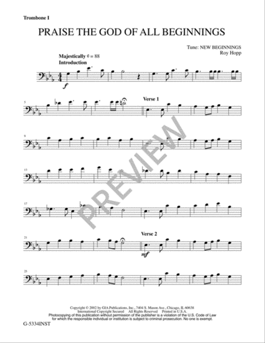 Praise the God of All Beginnings - Instrument edition Trombone scores gallery preview page 10