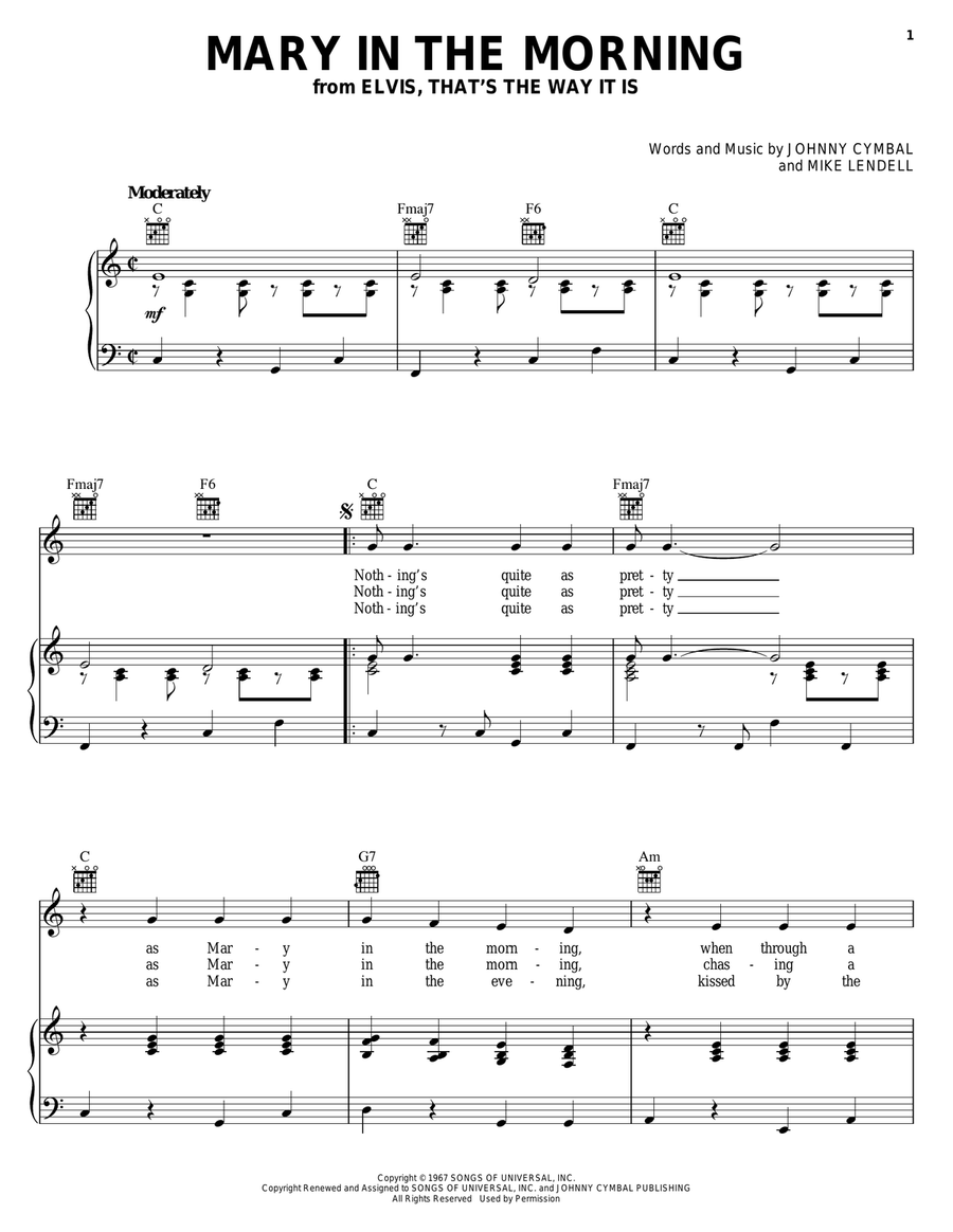 Mary In The Morning Mary In The Morning Piano, Vocal, Guitar scores gallery preview page 1