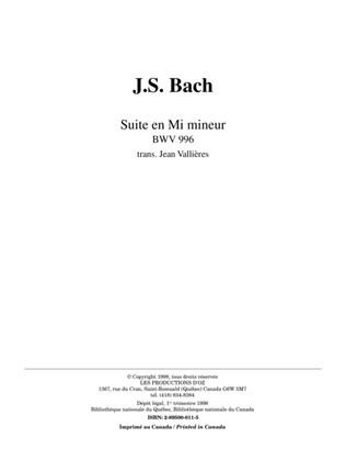 Book cover for Suite en Mi mineur, BWV 996