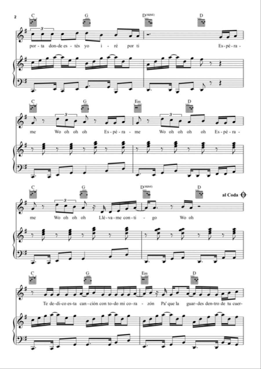 Espérame Piano, Vocal, Guitar scores gallery preview page 2