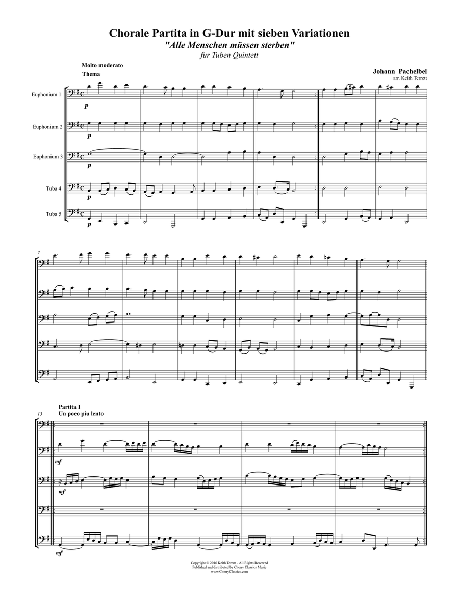 Chorale Partita with Seven Variations for 5-part Tuba Ensemble 4-Part scores gallery preview page 1