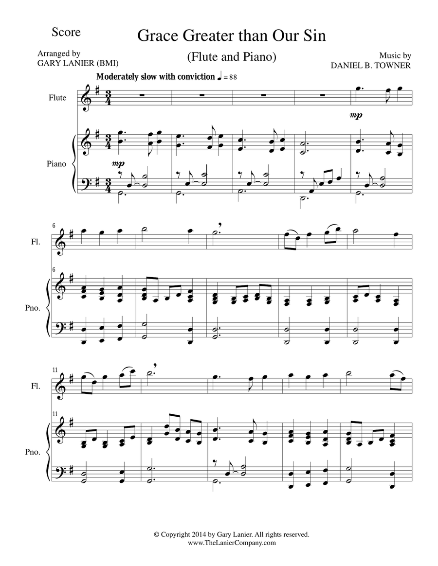 GRACE GREATER THAN OUR SIN (Flute/Piano and Flute Part) Flute Solo scores gallery preview page 1
