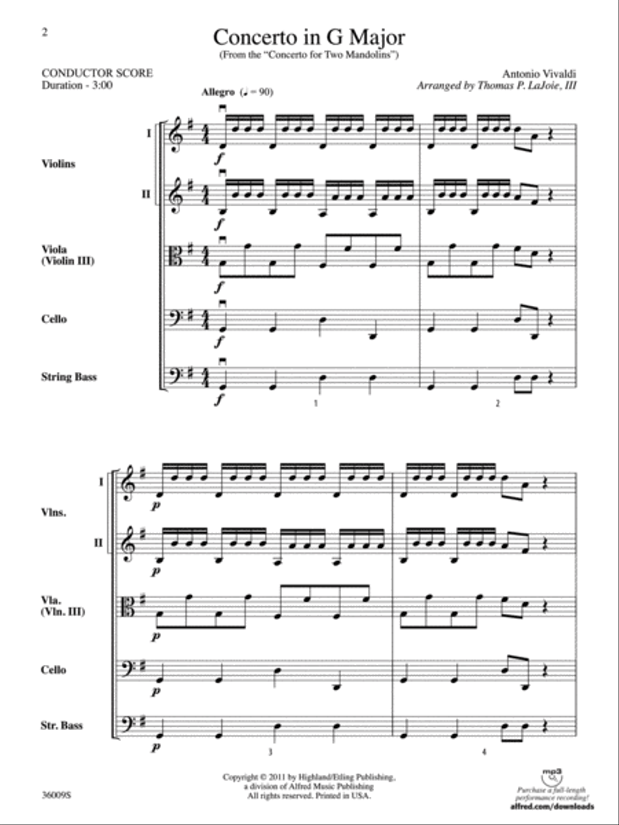 Concerto in G Major (from the Concerto for Two Mandolins) String Orchestra scores gallery preview page 2